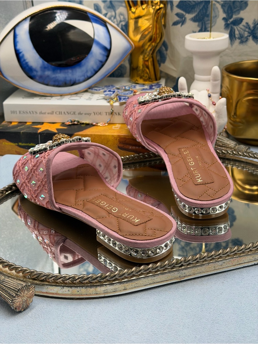🆕 KURT GEIGER LONDON 🧿 NWOB Chelsea Flat Sandal, Pink Mesh Crystal, Sz 37 US 7 - Picture 11 of 14